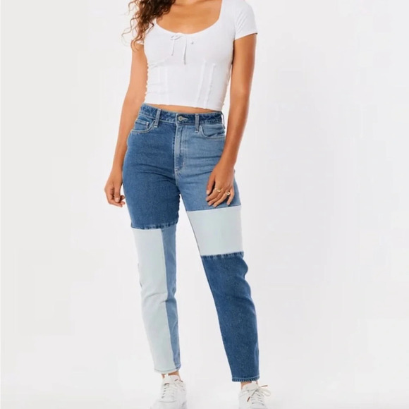 Hollister Ultra High Rise Mom Jean Patchwork 29x25 - Picture 1 of 11